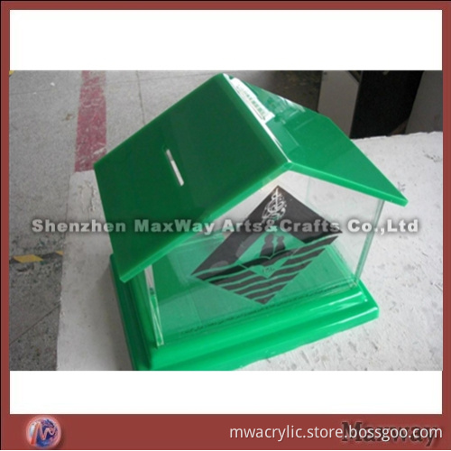 Green House-liked Acrylic/Plexiglass Donation Box/Penny Bank